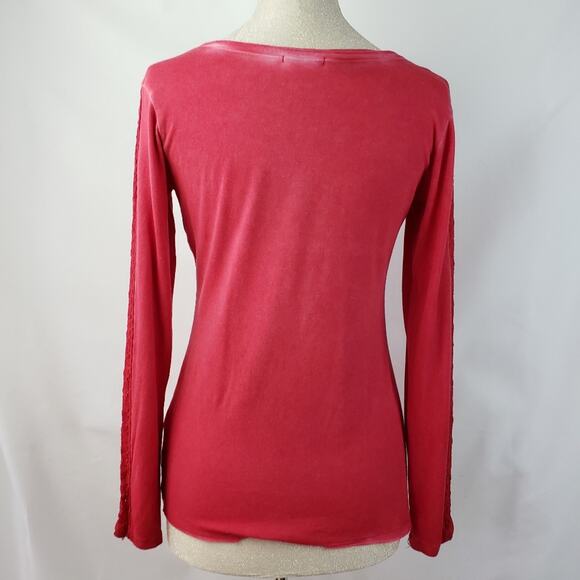 Witness red long sleeve mineral wash tee lace inserts on sleeves Large - Picture 3 of 7